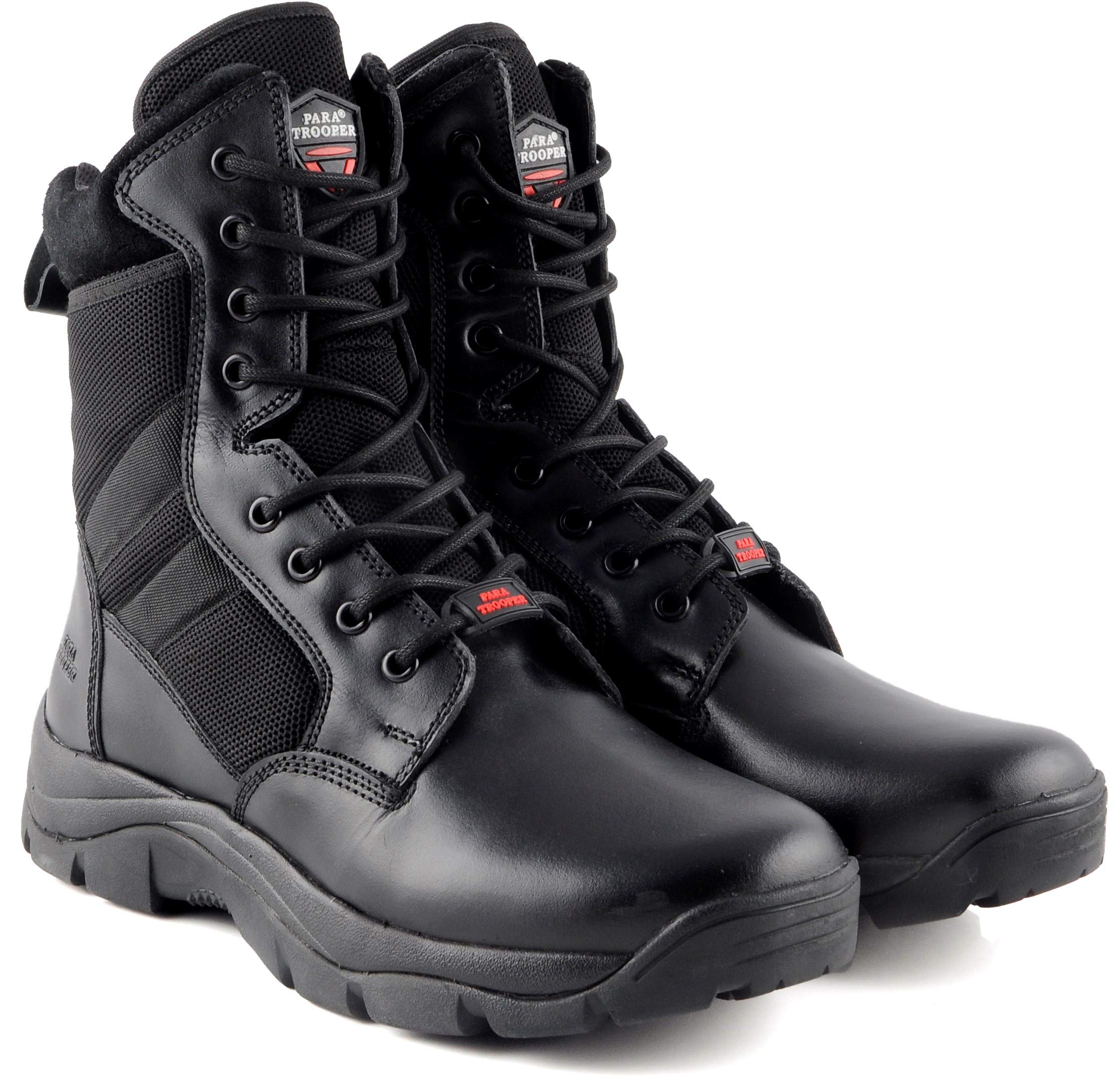 PARA TROOPER Men's Black FORCE 8" Side-Zip Light Weight Genuine Leather Military and Tactical Combat Army Boot