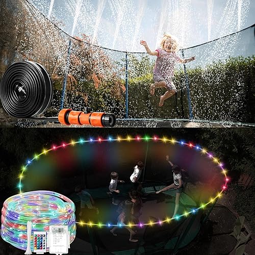 Aspersores de trampolín de 39 pies y luces LED para cama elástica para niños, trampolín al aire libre, accesorios de patio trasero, juguetes de