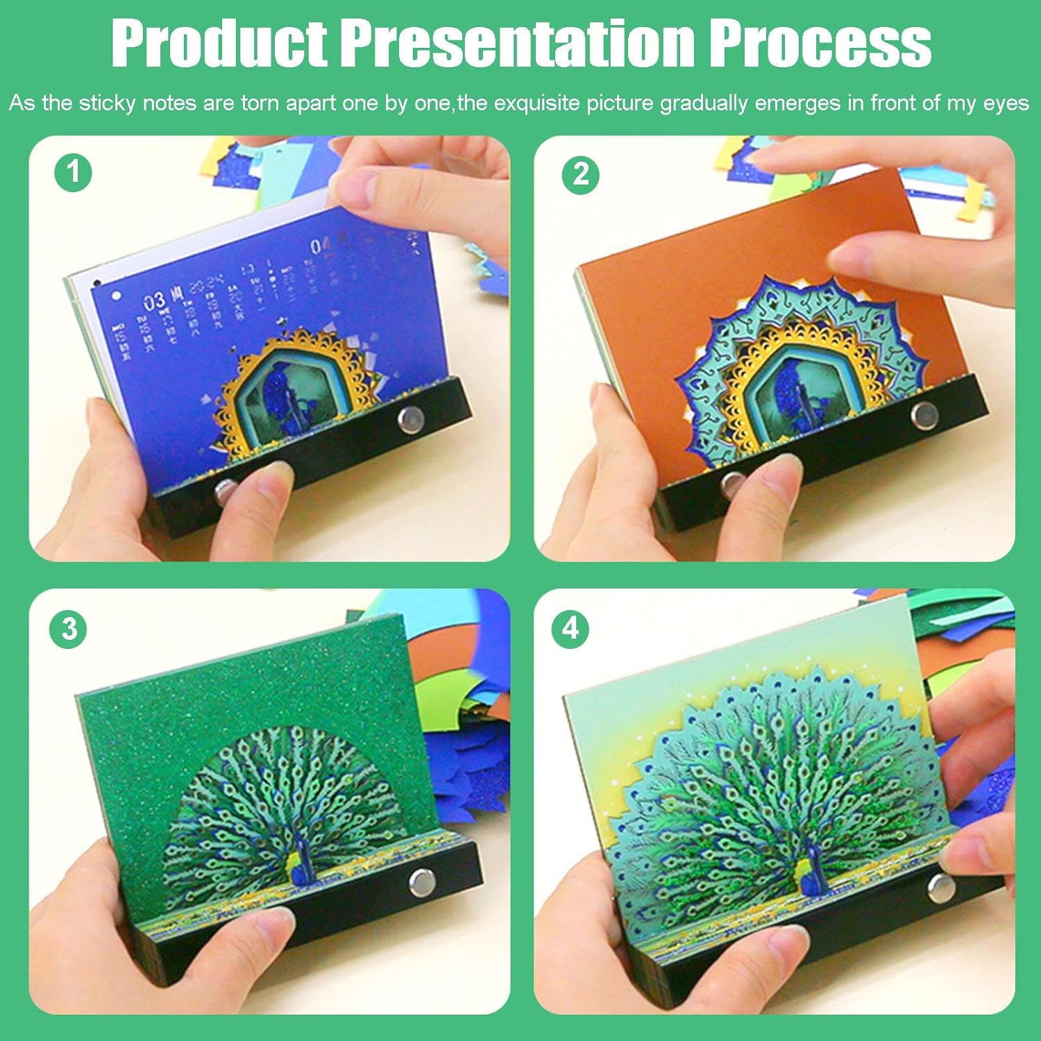 3D Calendar,Artsy Pads,3D Memo Pad Calendar 2025,3D Peacock Paper Sculpture Art Memo Pad,Tear-away Non-Sticky Notes Weekly Calendar Memo Pad,DIY Creative Desktop Decoration(English Version)