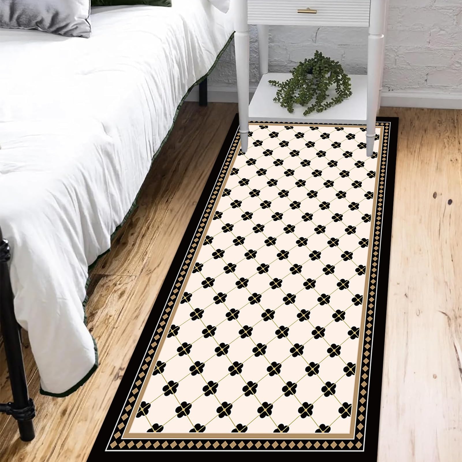 Tappeto moderno con bordo nero, per corridoio, con retro in gomma antiscivolo, per ingresso, soggiorno, camera da letto, corridoio, tappetino lavabile (80 x 300 cm)