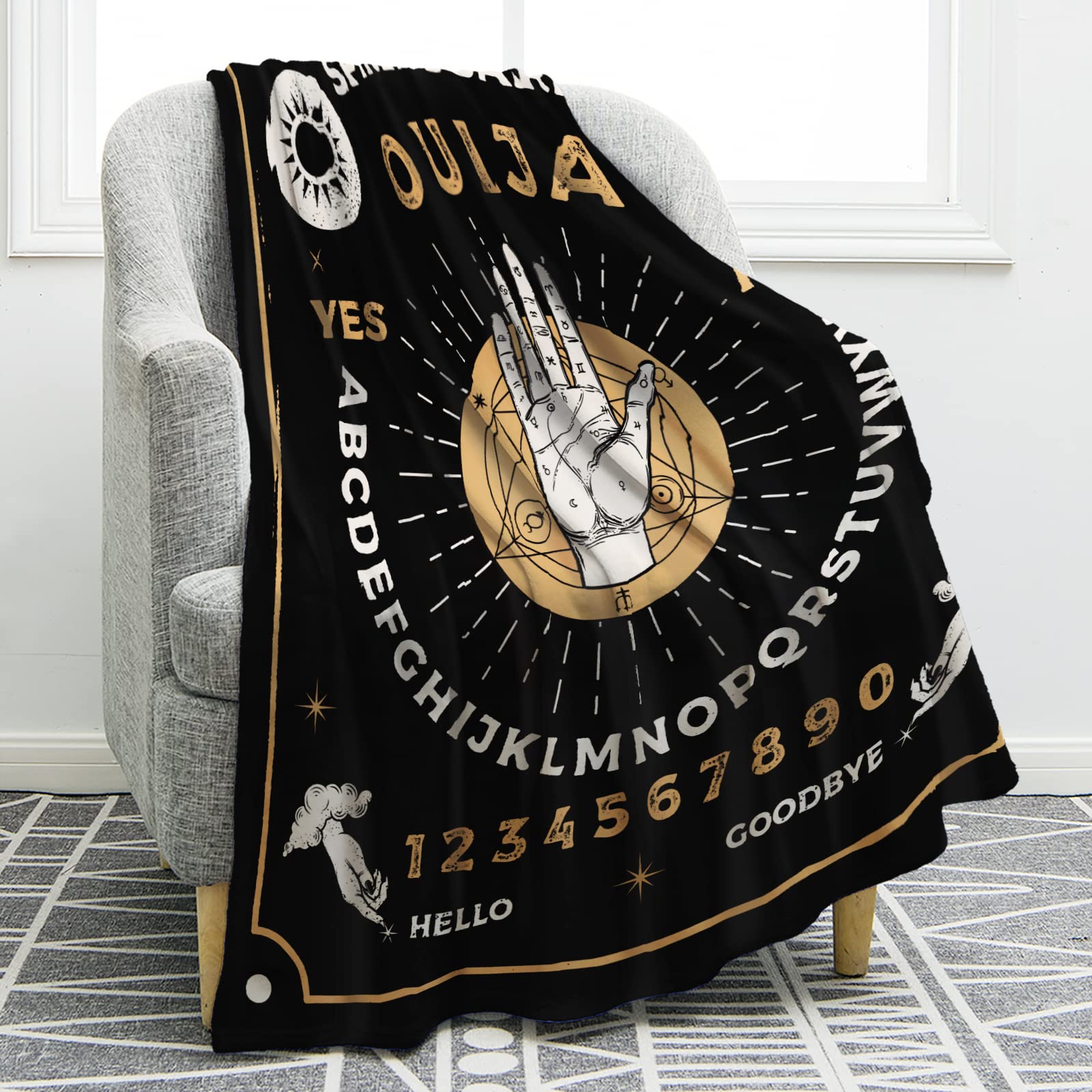 Jekeno Ouija Board Blanket Gifts for Women Kids Girls Toddlers Home Bedroom Living Room Decor Soft Cozy Lightweight Throw Blankets Black 50"x60"
