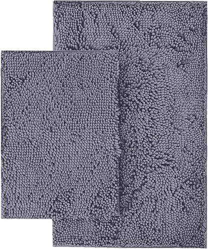 Miniatura 9 de LuxUrux - Juego de alfombras de baño de color gris superabsorbentes, juego de alfombras de baño de 2 piezas, alfombras de baño de felpa extra suave,