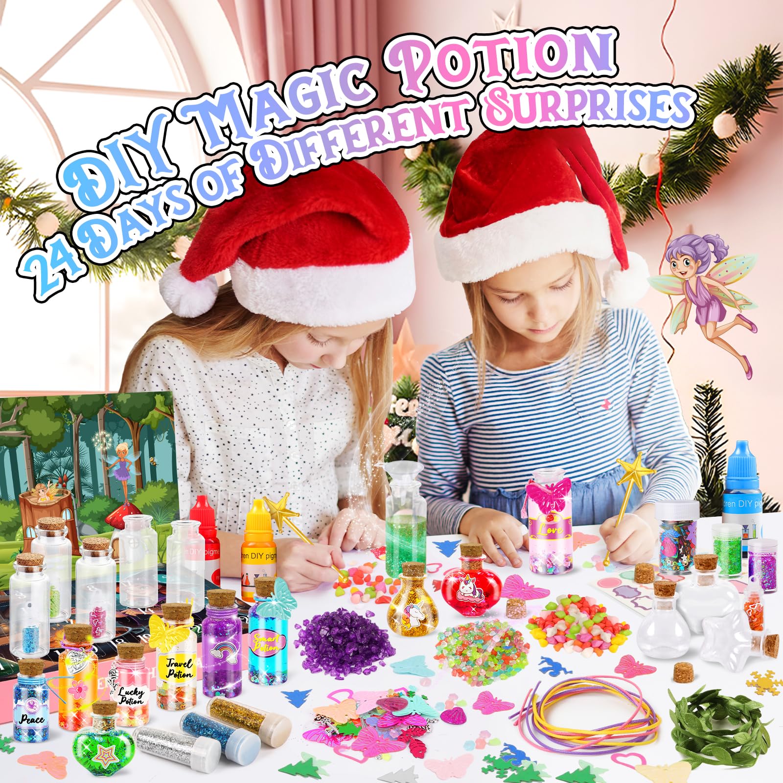 Calendario Adviento Kinder 2026, 24 Fabulous Potion Manualidades Niña, Pocimas Magicas Juguete Misteriosas Regalo Creativos para Navidad, Fairy Potion Kit para Hadas Niños 6 7 8 9 10 Años
