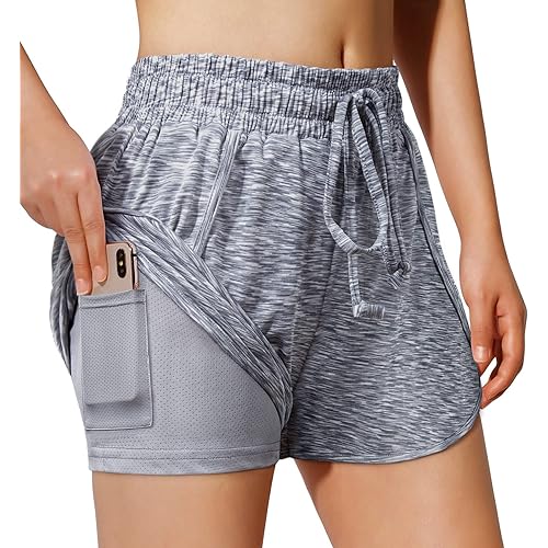 Blevonh Women Yoga Running Shorts 2 in 1 Workout Athletic Shorts with Pockets S-3XL