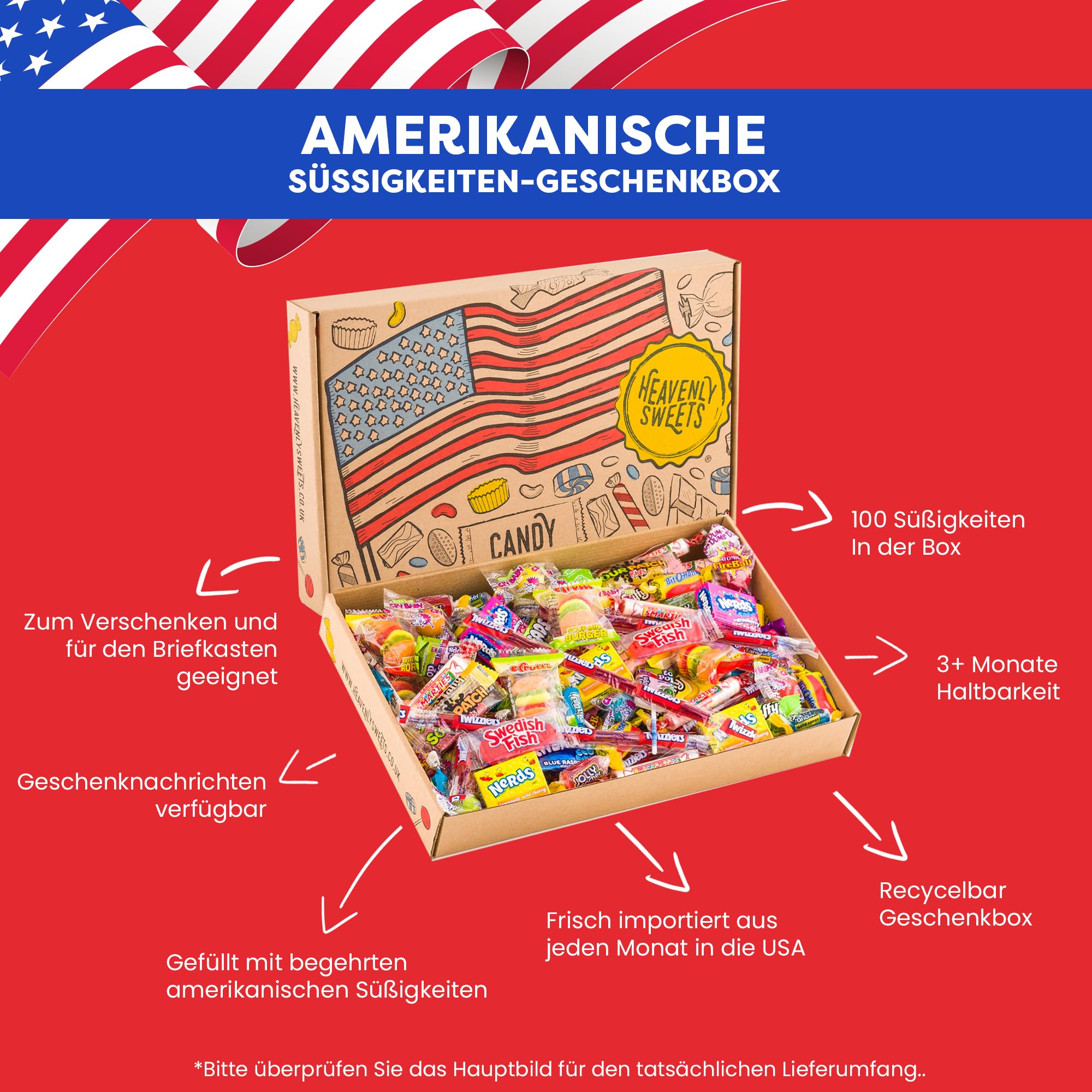Heavenly Sweets | Confezione Regalo di Dolci Americani | Oltre 120 Caramelle USA per Feste | Pinata, Compleanno, Anniversario, Festa del Papà, Giorno dell’Indipendenza, 4 Luglio | Assortimento Misto