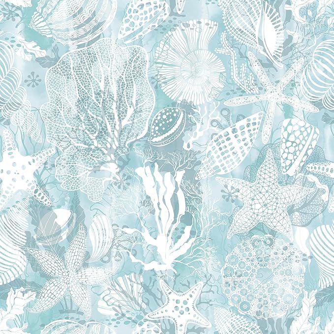 Livelynine Ocean Blue Wallpaper Peel and Stick Prepasted Aqua Coastal Wall Paper Light Blue Seagrass Coral Reef Aesthetic Beach Coastal Contact Paper for Kitchen Cabinets Adhesive Vinyl 17.5x78.8