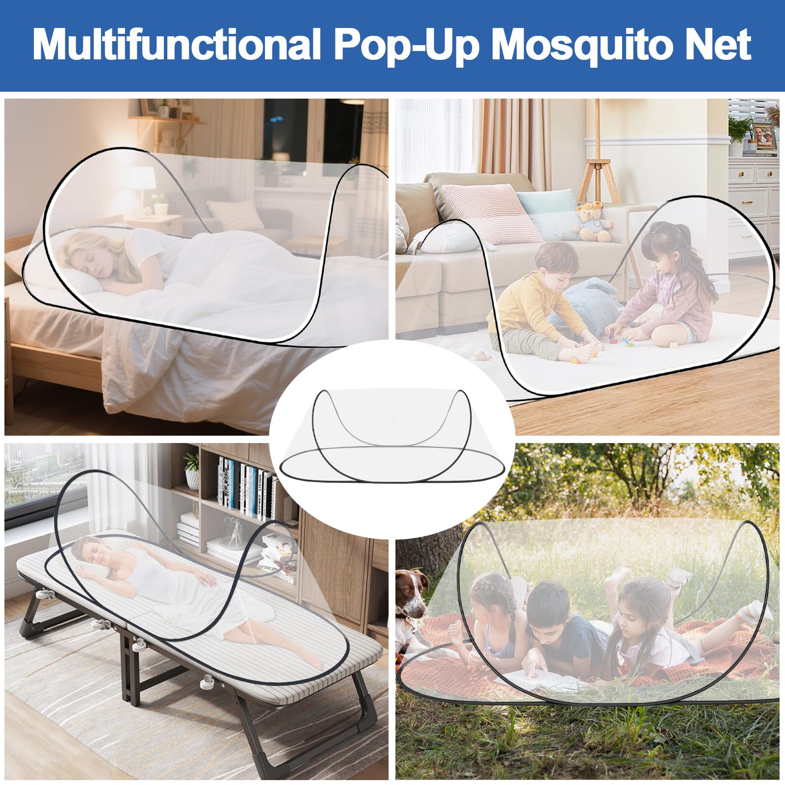 Moskitonetz Pop Up, 200 x 80 x 56 cm Faltbares Mückennetz, Tragbares Campingzelt, Familien Moskitonetz Bett für Bett, Camping, Reise, Indoor, Einfache und Tragbar