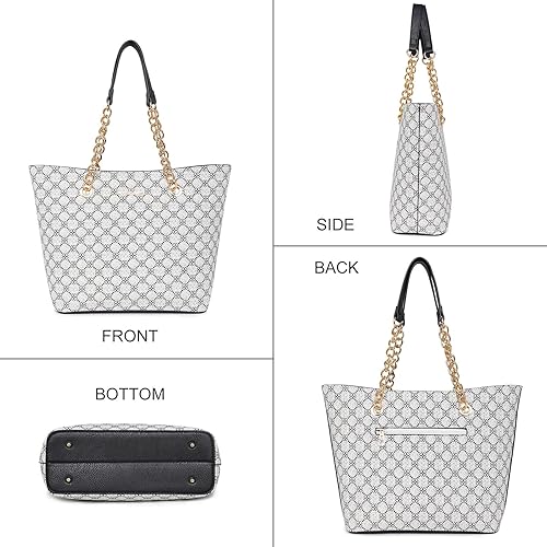 Vista 112 de Montana West Bolso de mano para mujer con asa superior con cadena Gris/Negro,M Café,M Deep Rose Rojo,verde, (M Green),Beige,Monograma