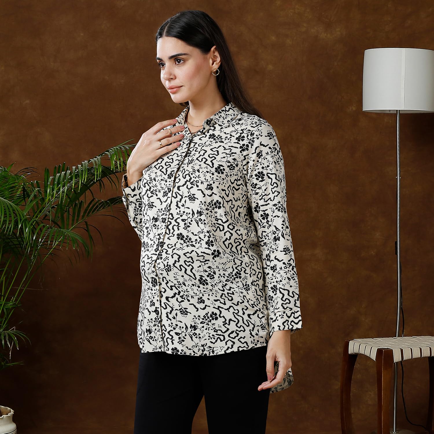 MomToBe Women's Rayon Maternity Shirt/Pregnancy Shirt/Maternity Shirt Top for Women/Western Shirt for Office wear and Post Pregnancy (Beige ; X-Large) - Image 5 thumbnail