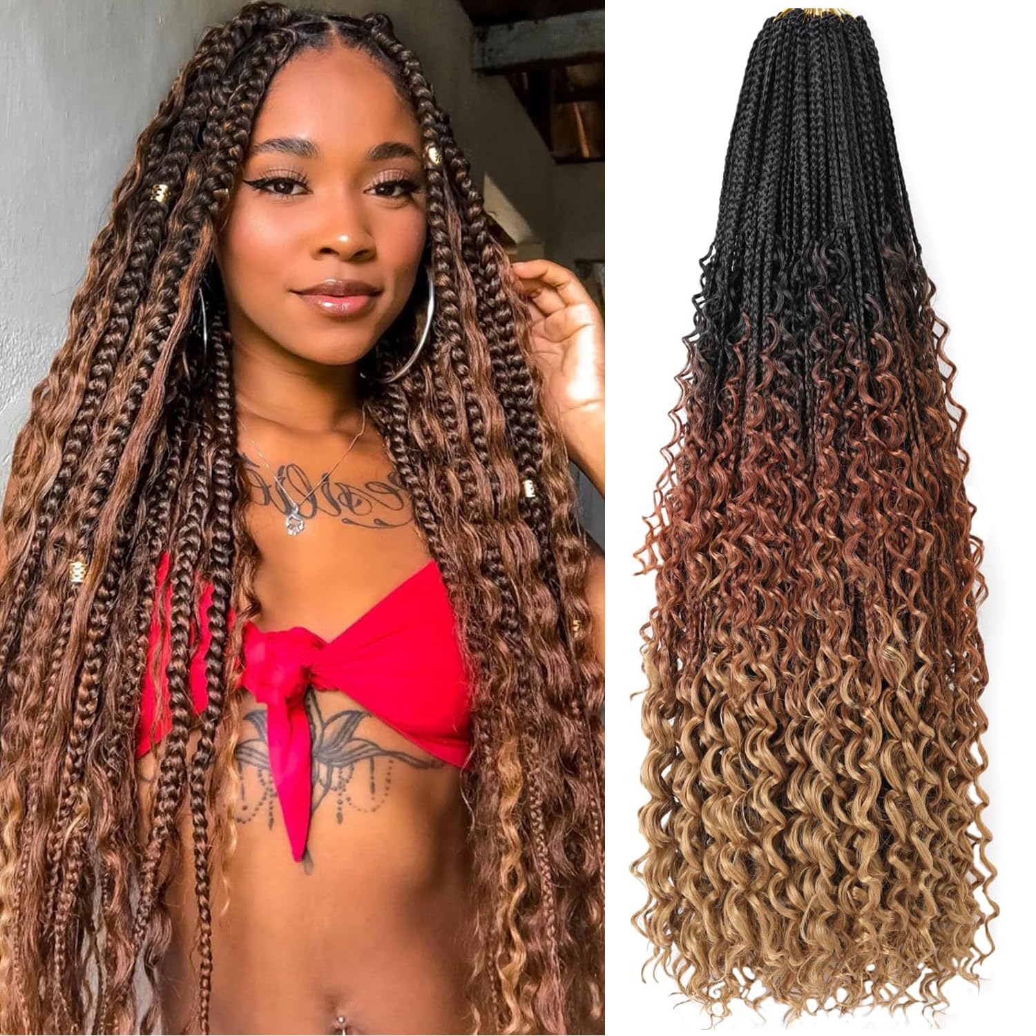 Xtrend 30-Inch Boho Box Braids Crochet Hair with 12 Strands Pre-Looped Messy Goddess Locs