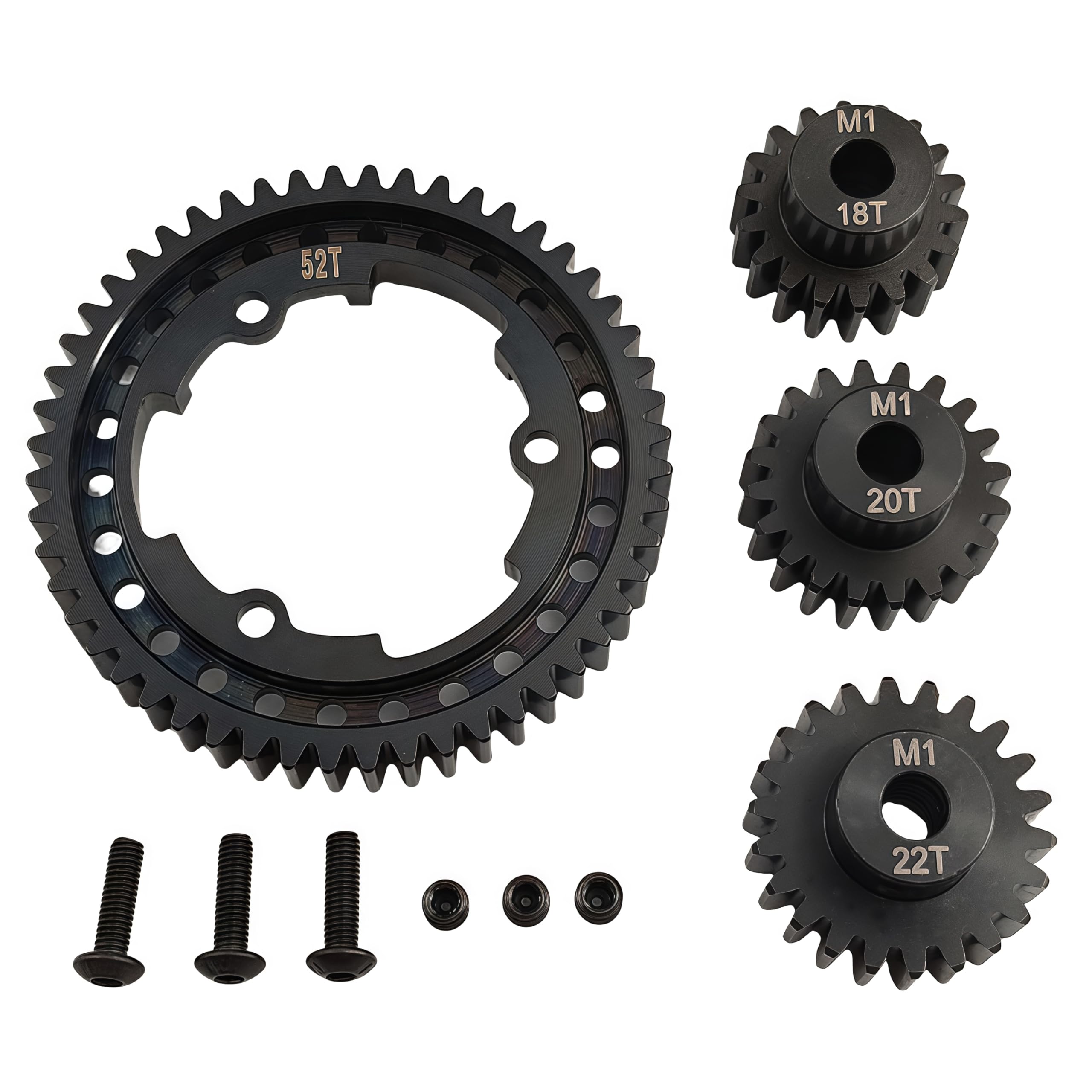 Hardened Steel Spur Gear Set with 18T, 20T & 22T Pinion Gears – Heavy-Duty Upgrade Compatible with 1/5 X-Maxx, 1/7 XO-1, 1/10 Maxx & E-REVO 2.0 VXL –