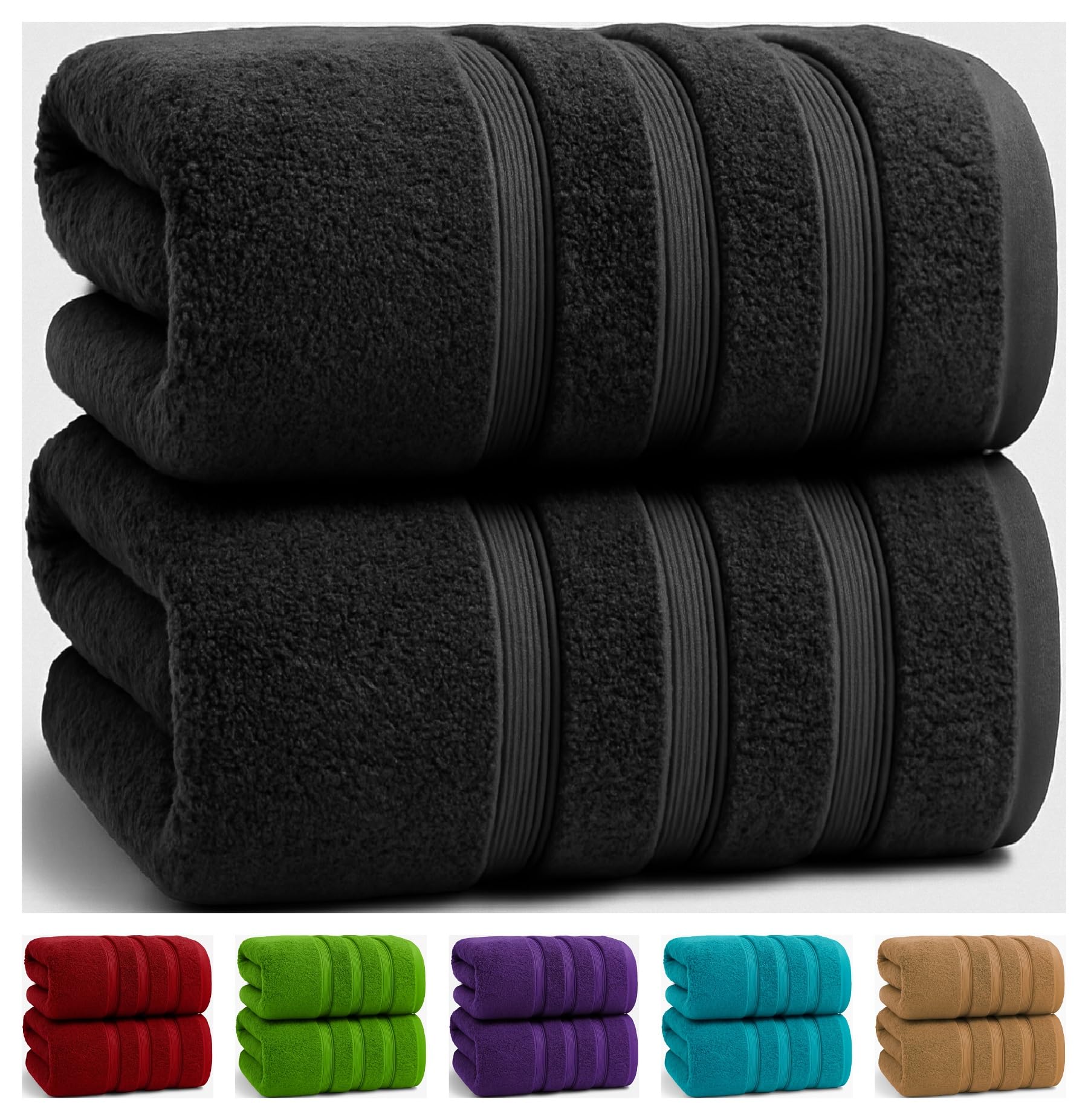 TEXTILESY 2X Extra Large Bath Sheets 100x200cm-600GSM Luxury 100% Egyptian Combed Cotton Big Jumbo Bath Towels Super Soft Hotel Quality XXL Beach Towel (Black)