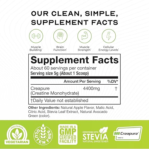 Vista 29 de Muscle Feast Creapure Creatine Monohydrate - Polvo vegano, apto para dieta cetogénica, sin gluten, suplemento de recuperación muscular y creatina