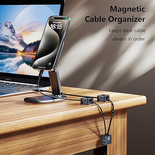 Miniatura 3 de Kailfee - Paquete de 6 clips magnéticos para cables cable ajustable suave Soporte para cables, gestión de cables debajo del escritorio, soporte de