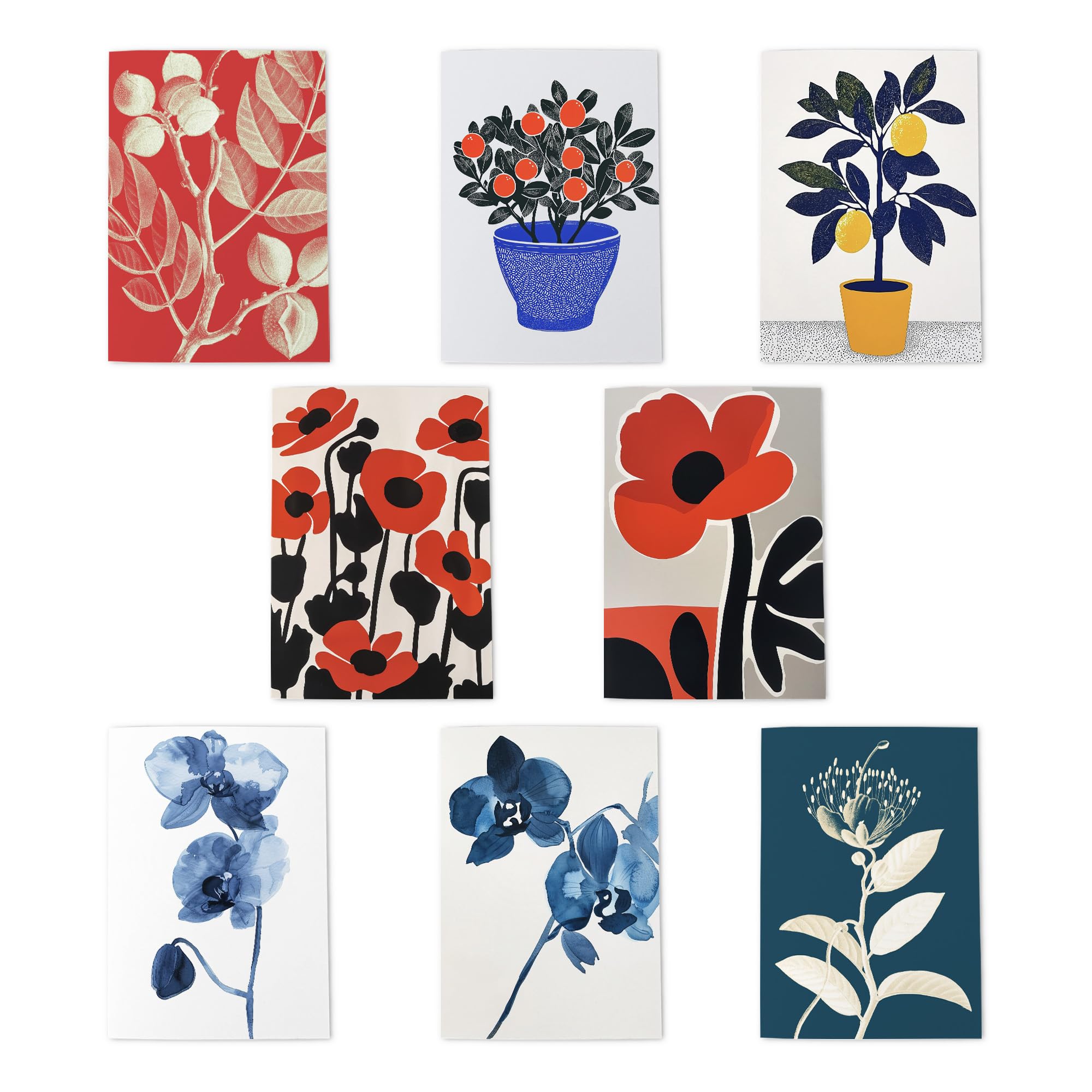 Floral Greeting Art Cards Classic Garden Flower Artwork Set 8 Assorted Cards Blank Inside Any Occasion Notecard A6 Size - 10x15 cm