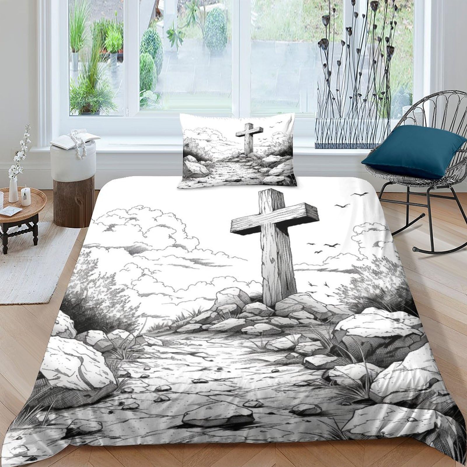 Housse de couette croix 3D respirante et ultra douce parure de lit single 135x200