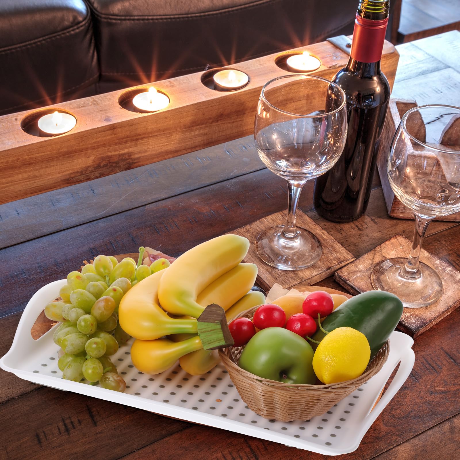 Rutschfestes Serviertablett mit Griffen, Silikon-Griffnoppen, Lebensmitteltabletts zum Essen, spülmaschinenfest, Knietabletts für Abendessen, Snacks, Obst, Dessert, Frühstück, Getränke, rechteckig