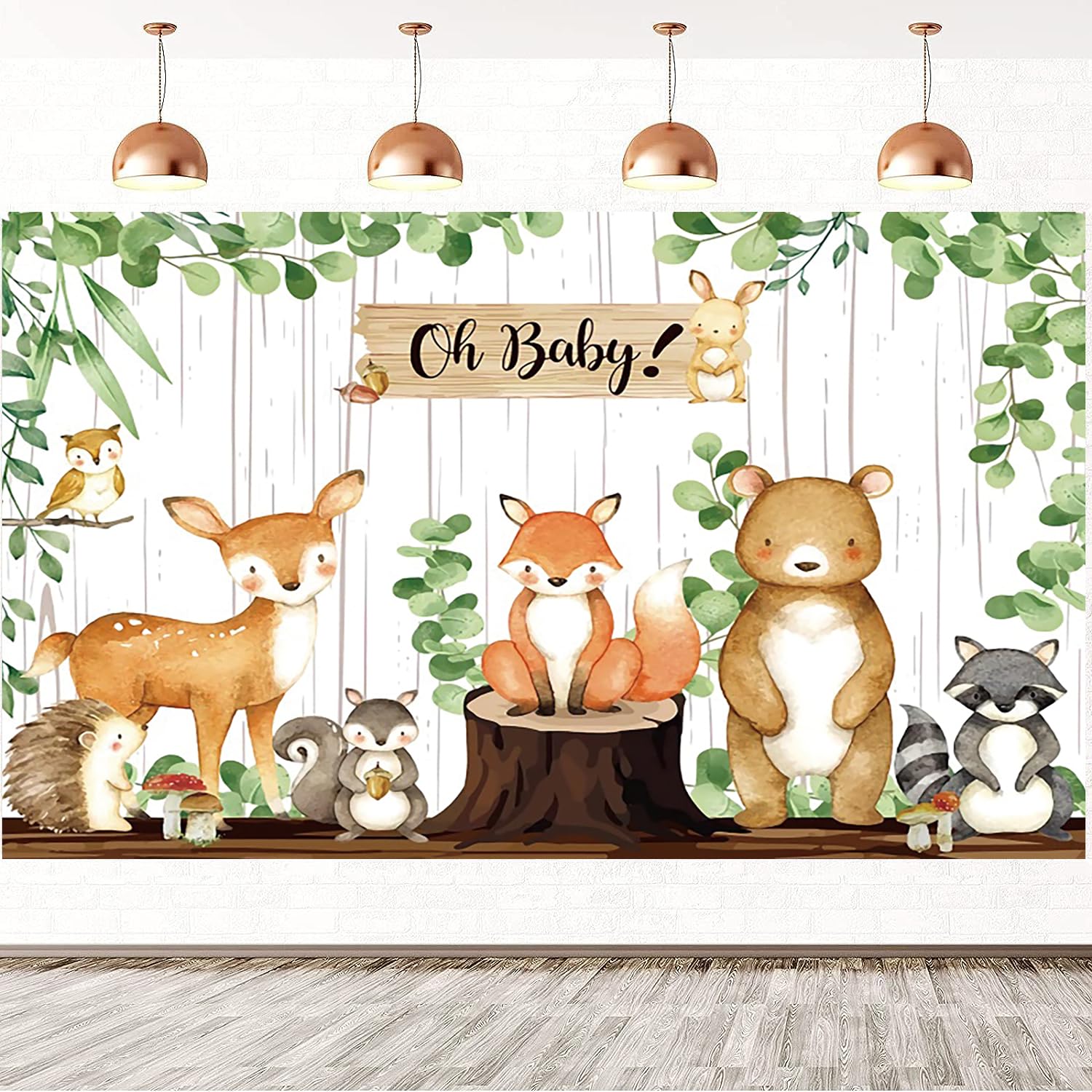 3x2m Telón de Fondo Baby Shower Oh Baby Woodland Safari Jungle Animal Tema Niño Niña Fotografía Fondo Baby Shower Género Reveal Cumpleaños Decoraciones Banner Photo Booth Props