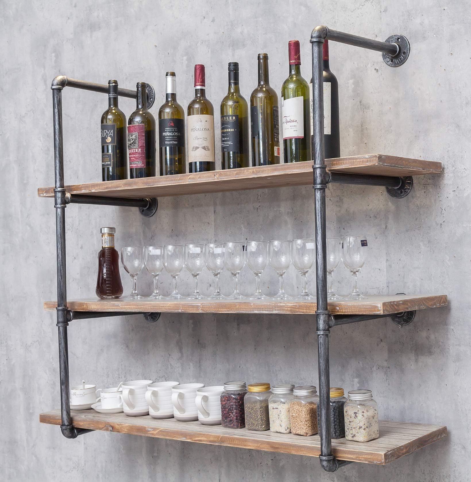 MBQQ Industrial Retro Pipe Shelf 63in 2 Tier Wall Mounted