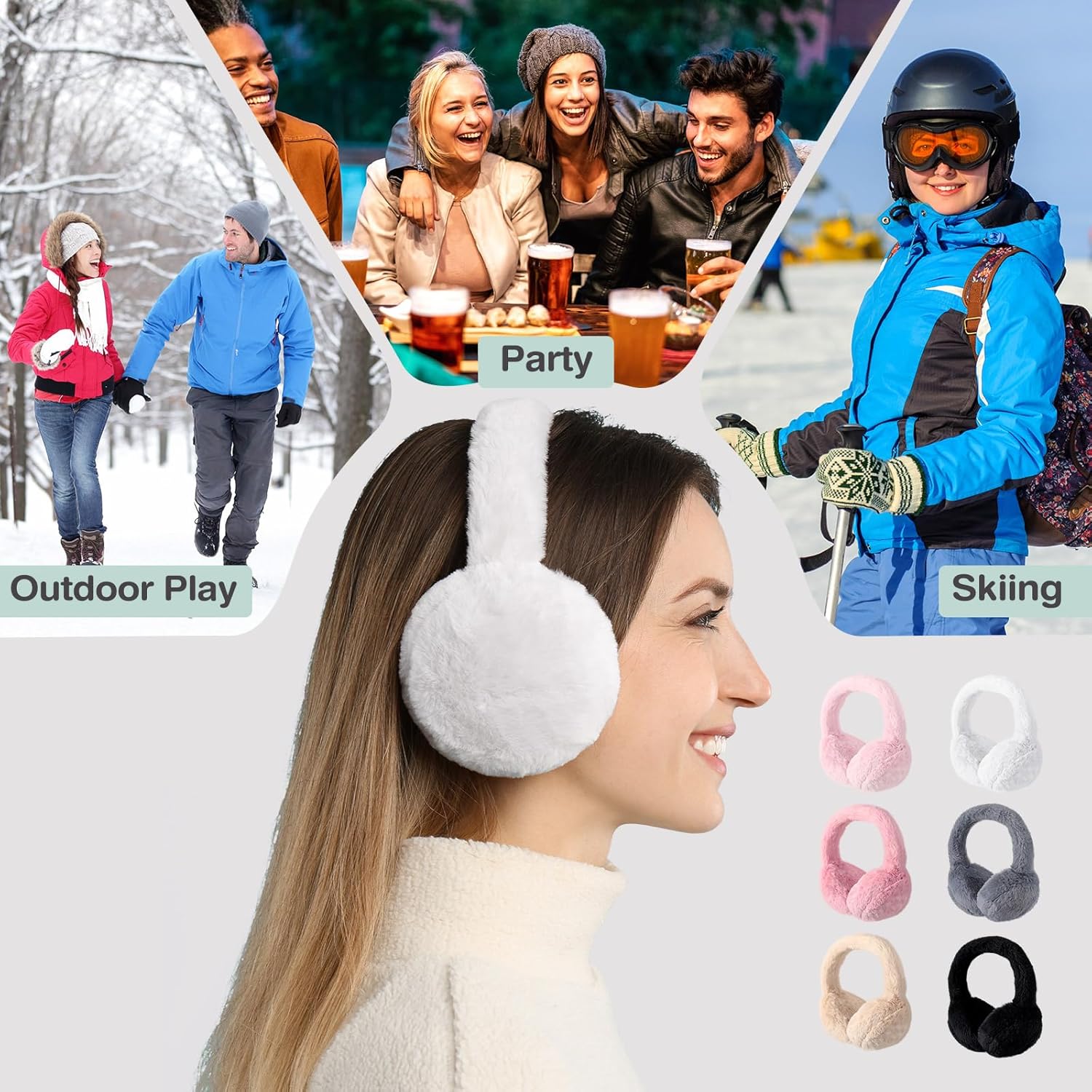 Toulite 6 Pcs Women Ear Muffs Winter Warm Ear Muffs for Women Fluffy Cute Ear Warmer Foldable Faux Fur Ear Cover for Indoor Outdoor - Image 6