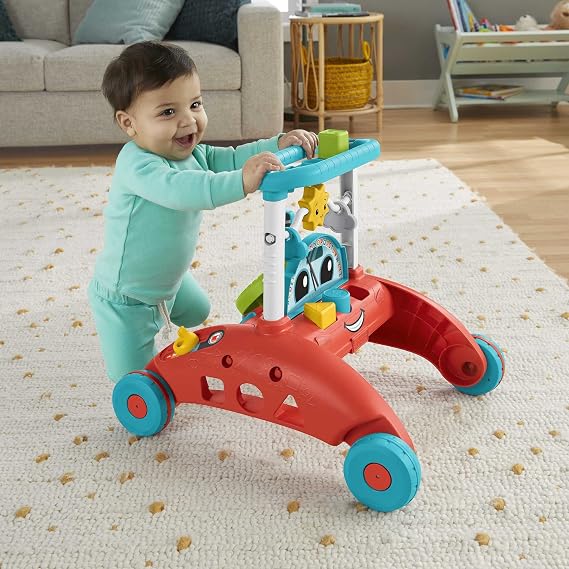 Fisher-Price 2-Sided Steady Speed Baby Walker Push Along | First Steps Baby Walk Along Toys with Lights and Songs | Car-Themed Baby Push Along Walker | Walkers for Babies, (UK English Version) HJP47