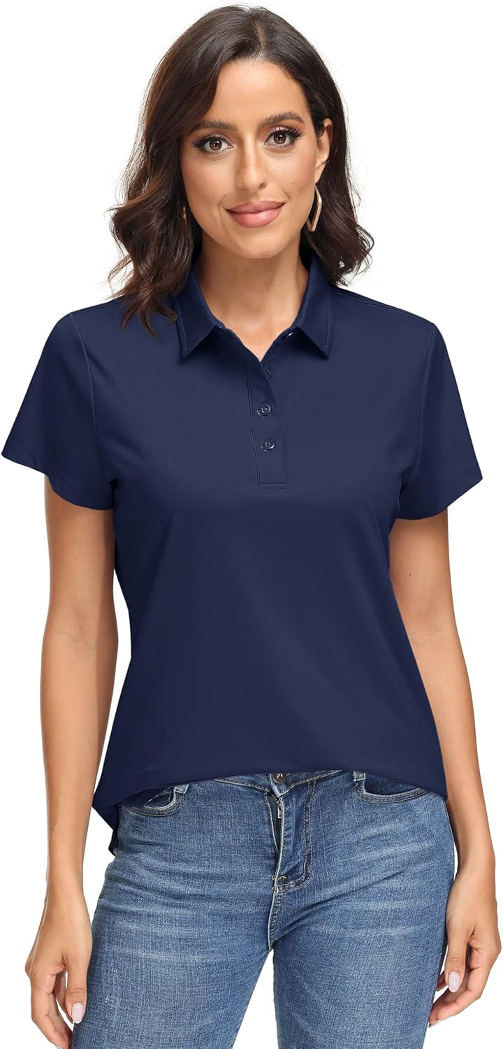 MAGCOMSEN Women's Polo Shirts UPF 50+ Sun Protection 4 Buttons Casual Work Quick Dry Short Sleeve Collared Golf Shirt - Image 2
