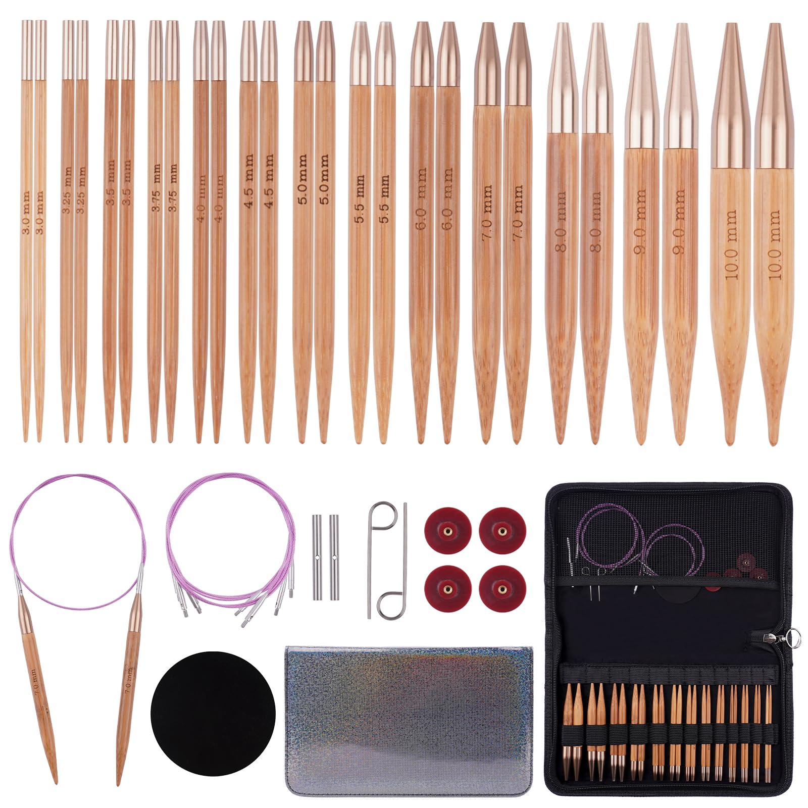 Weabetfu Knitting Needles Set with Bamboo Circular Knitting Needle 13 Pair Interchangeable Knitting Needles and Cables, Accessories and Case Perfect for Beginner, DIY Crafts