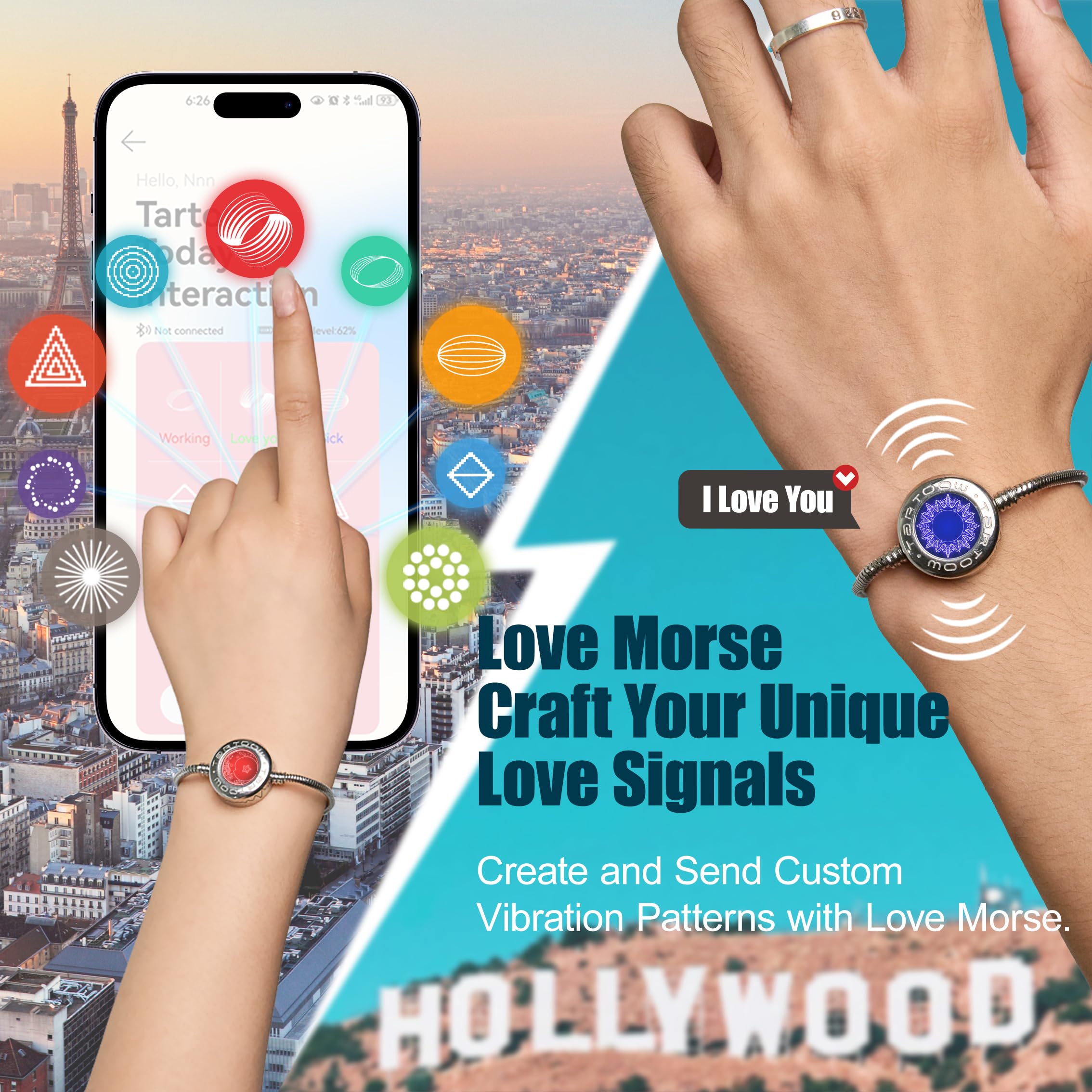 Pulseras de Vibración de Toque a Larga Distancia Regalos para Relaciones a Larga Distancia para Novia y Novio Pulseras de Amor para Parejas Bluetooth S001