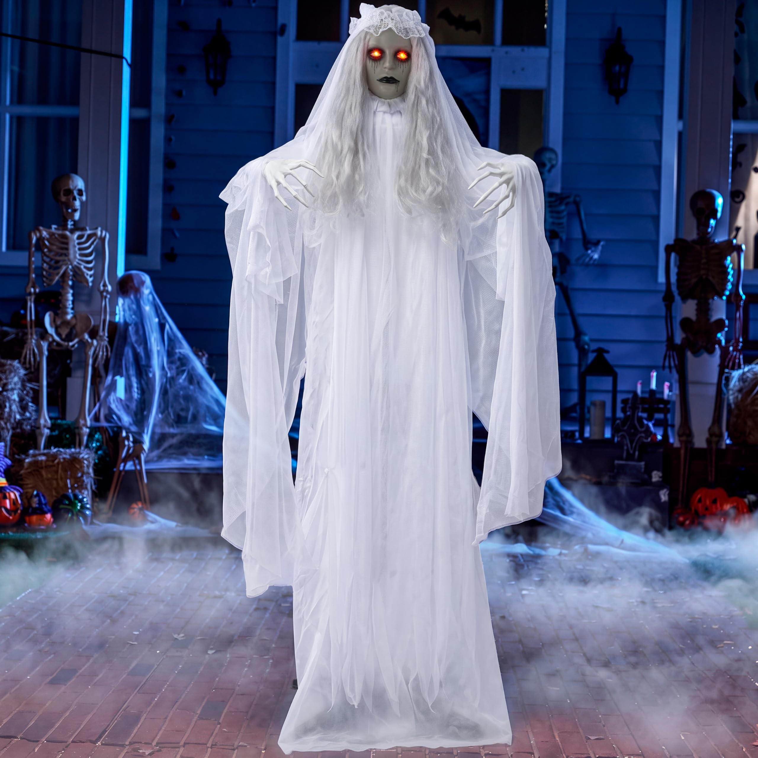 JOYIN Dekoracje na Halloween, dekoracja na zewnątrz, naturalna wielkość, dekoracja panny młodej, aktywna dźwięk, dekoracja na imprezę halloweenową z przerażającym dźwiękiem, straszne rekwizyty do