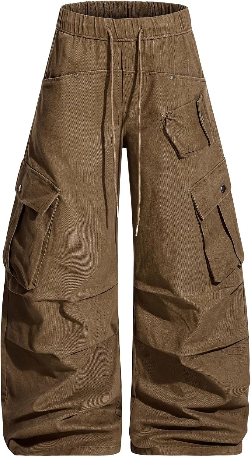 Women's Cargo Pants French Workwear Pants Unisex Multi Pocket Slimming Wide Leg Trousers