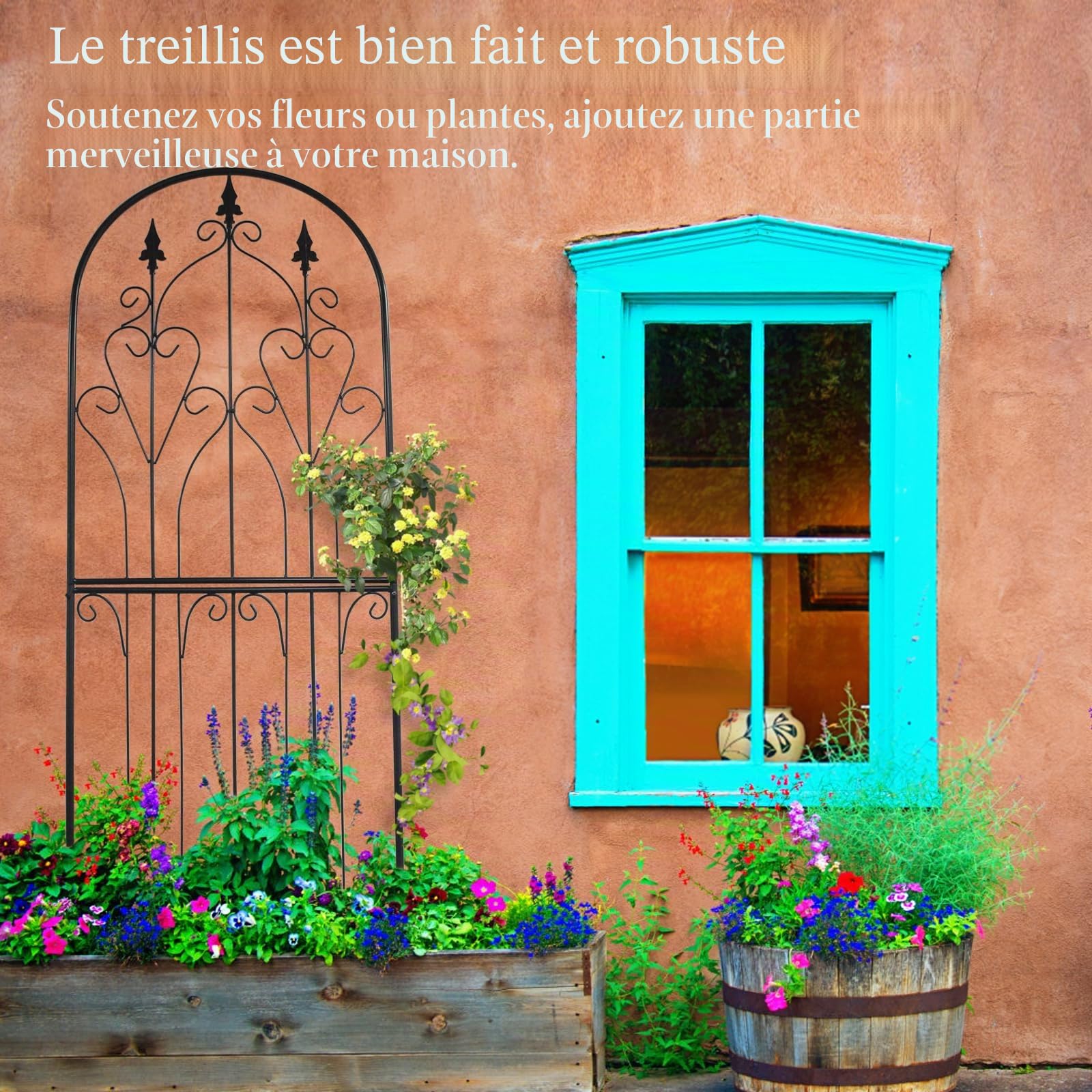 Garden Treillis 180 cm x 65 cm x 1,6 cm Métal Matériau de Haute Qualité Résistant à la Rouille Structure pour Plantes Grimpantes Vignes Fleurs Élégant Jardin Rosiers Vignes