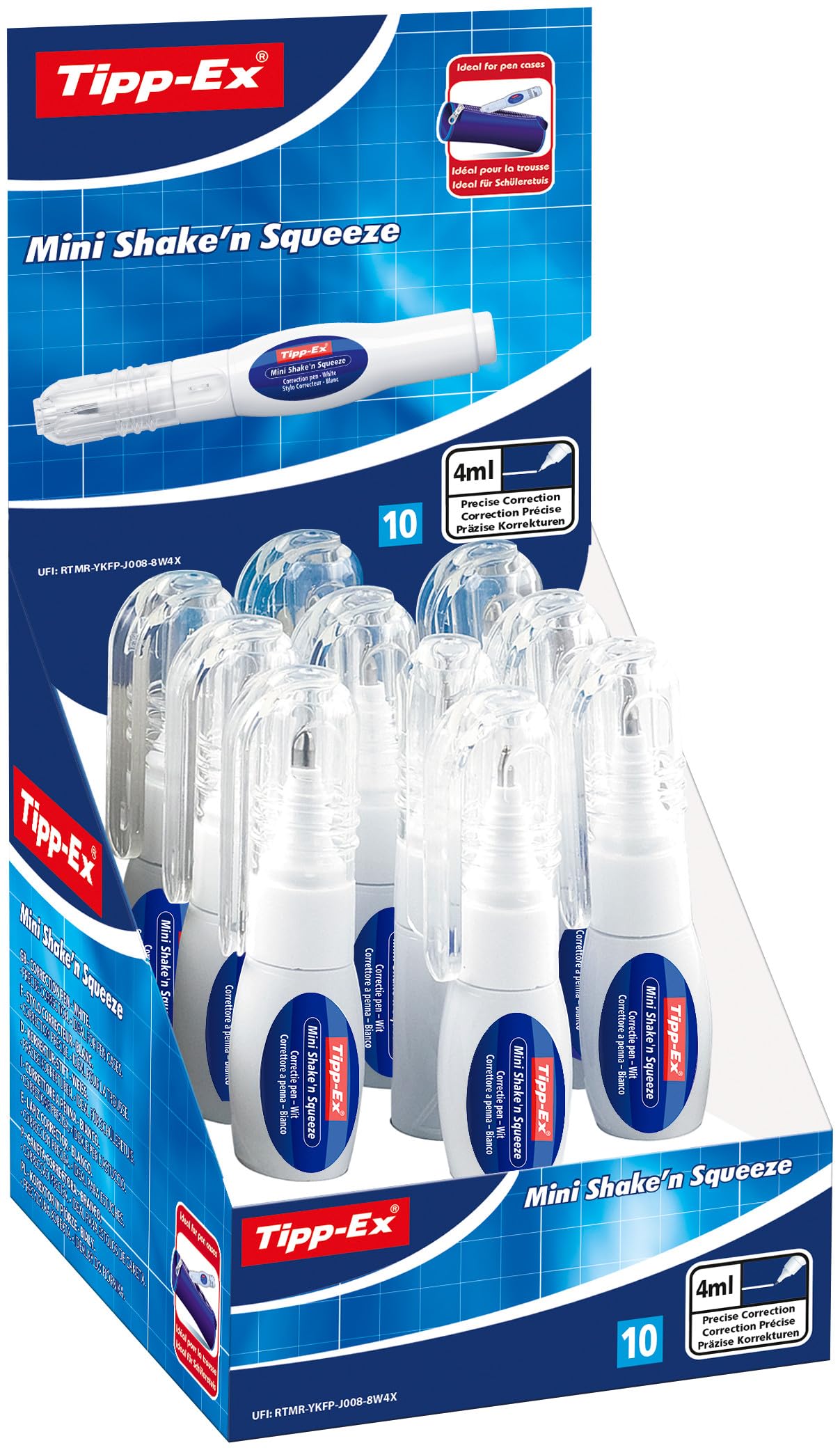 Tipp-Ex Bianchetto Liquido, Shake 'n Squeeze, Correttore a Penna (8 ml), Confezione da 10, Fornitura Cancelleria Scuola e Ufficio