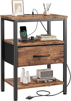 17% off: DUMOS Bedside Table with Charging Station and an Adjustable Fabric Drawer, and it is a …