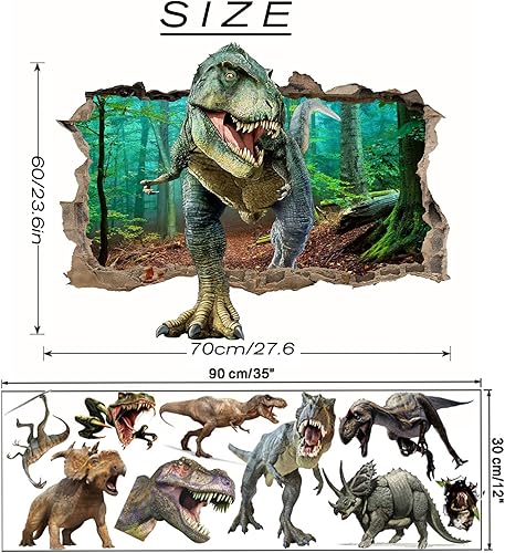 Miniatura 2 de Calcomanías de pared de dinosaurio 3D de vinilo para despegar y pegar calcomanías de dinosaurio grandes calcomanías de pared extraíbles de
