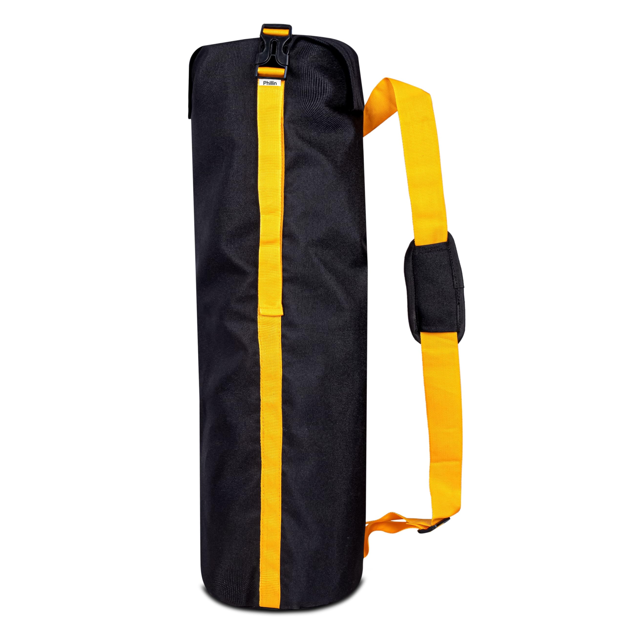 Yoga Mat Bag with Adjustable Strap, Lightweight Roll-Up Buckle Closure for Gym, Pilates & Fitness - Fit up to 10 mm Mats (Black & Yellow)-image-3