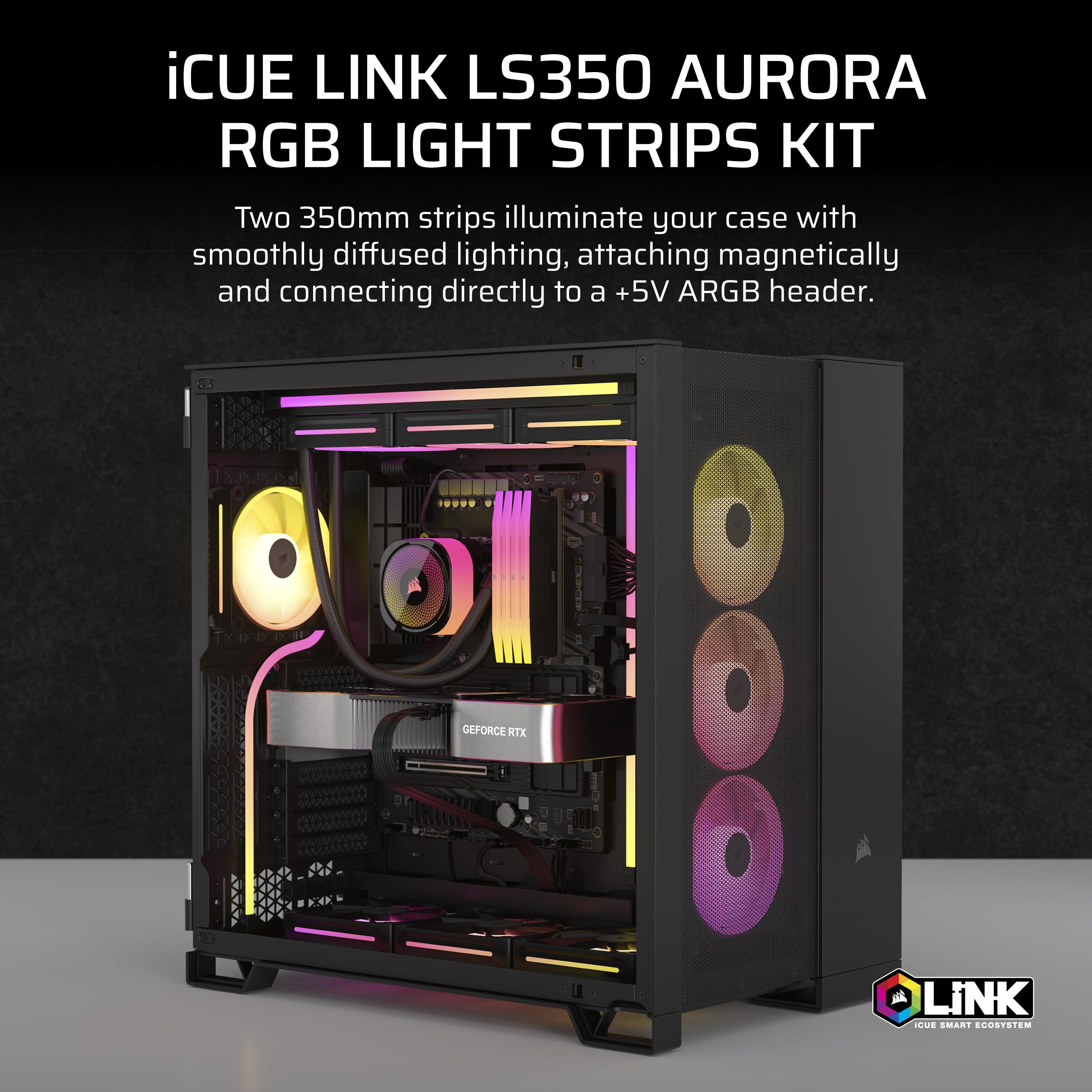 CORSAIR iCUE LINK LS350 Aurora RGB Light Strips 350mm Kit, 2x Magnetic Diffused Individually Addressable RGB LED Strips - Image 2
