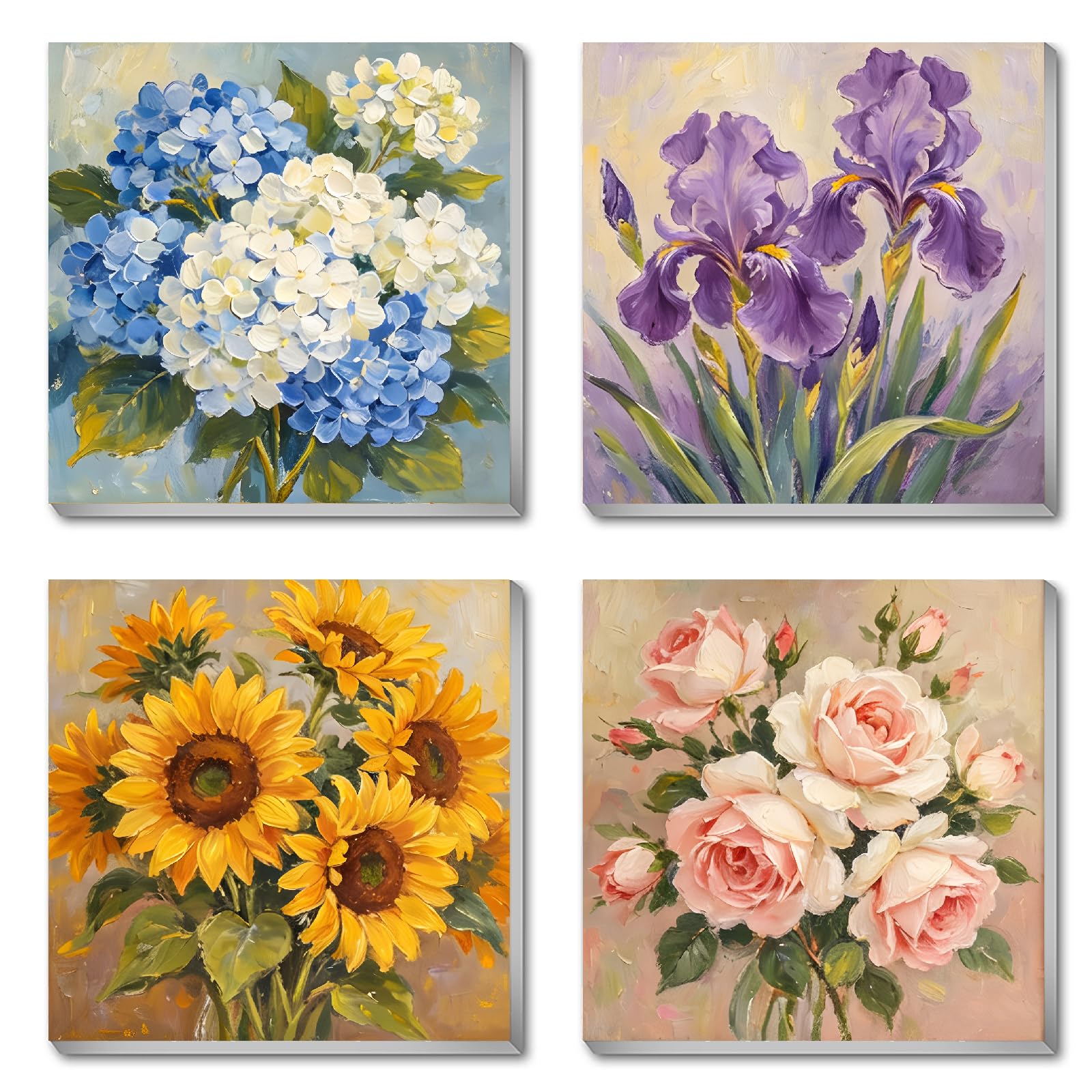 4 Pack Retro Paint by Numbers for Beginner with Frame,Flowers Adult Paint by Number Kits…