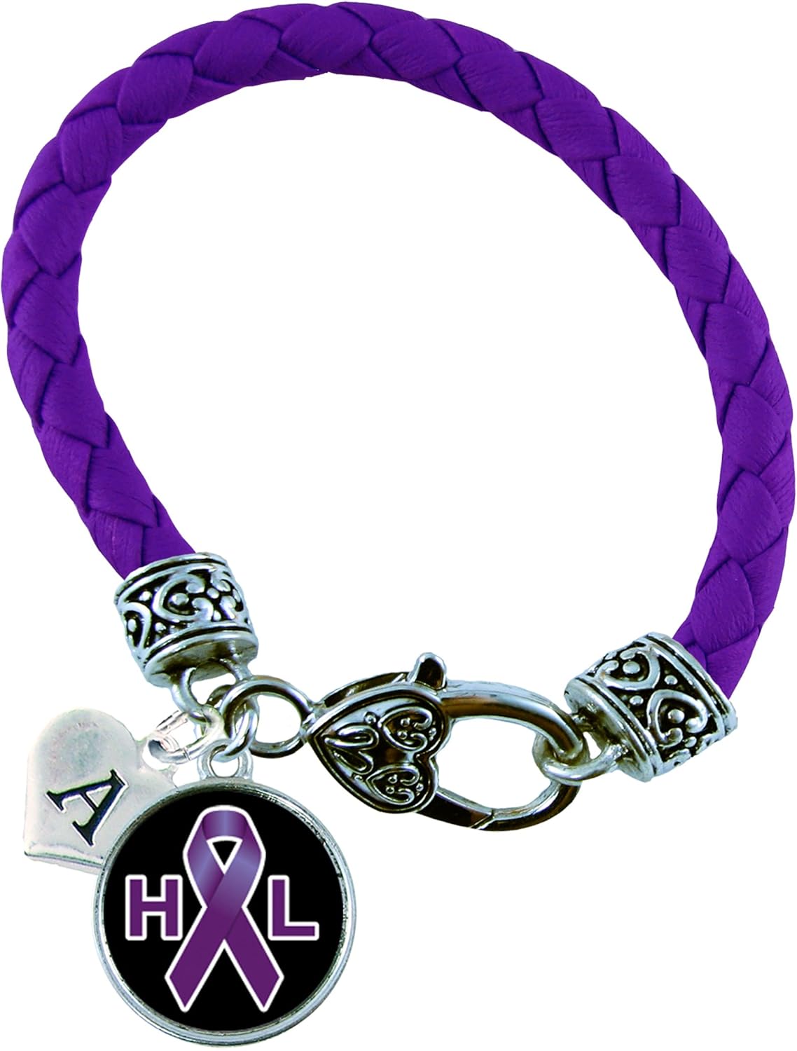 Custom Hodgkins Lymphoma Awareness Purple Leather Bracelet Gift Jewelry Choose Initial