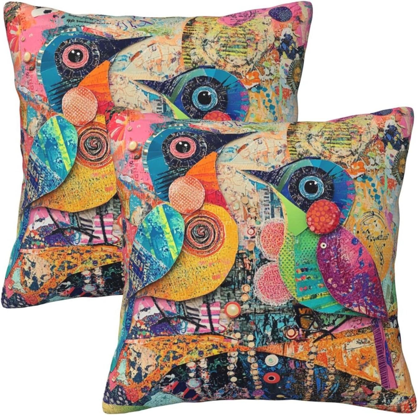 Colorful Birds Throw Pillow Covers 18x18 Set of 2 Square Pillow Case for Home Decorative Sofa Couch Bedroom Living Room