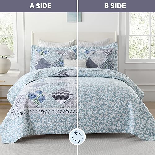 Miniatura 7 de Finlonte Cubrecama extra grande de 120x120 pulgadas - 100% algodón, cubrecama California King, colcha extra grande, colcha de retazos de granja,