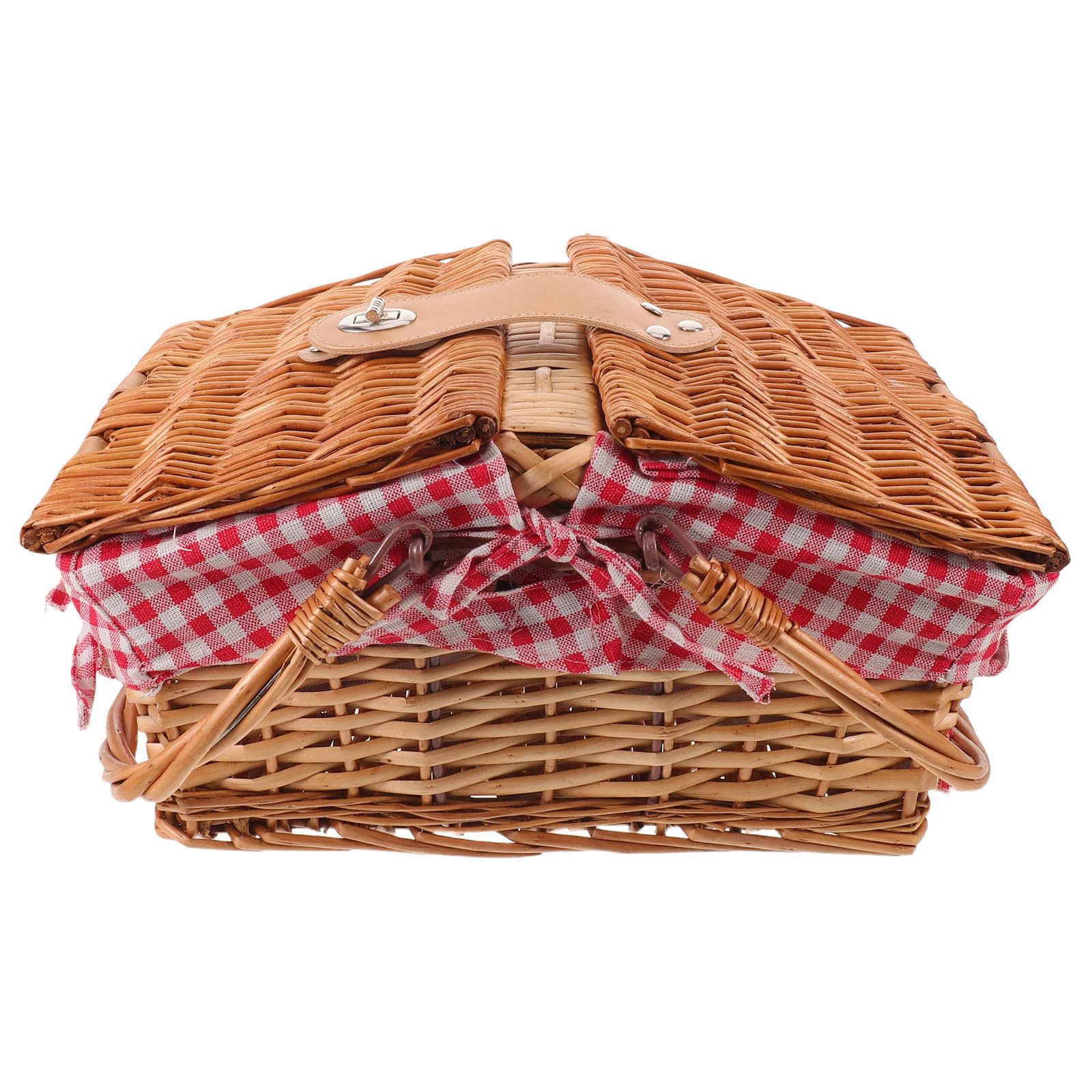 Cesta de Picnic de Mimbre Roja con Tapa y Asas, Tejida a Mano