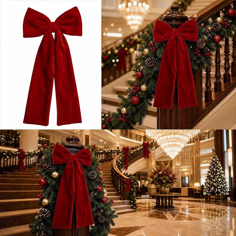 Lovskoo 3 PCS Red Bows Velvet Bows – Versatile Home; Hotel Use