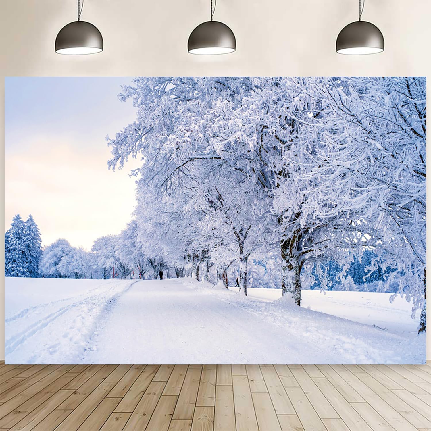 Maijoeyy 10x6.5ft Soft Fabric Winter Backdrop Forest Winter Window Backdrop Winter Wonderland