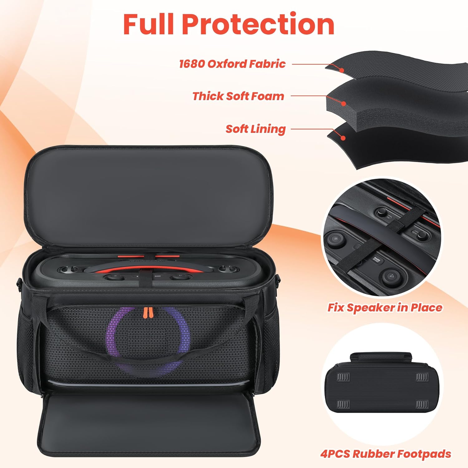 Speaker Case Compatible with PartyBox On The Go/Go 2, Speaker Carrying Bag Storage Travel Gig Bag Soft Padded Compatible with PartyBox On-The-Go Essential 2/Essential (No Shoulder Strap) - Image 2