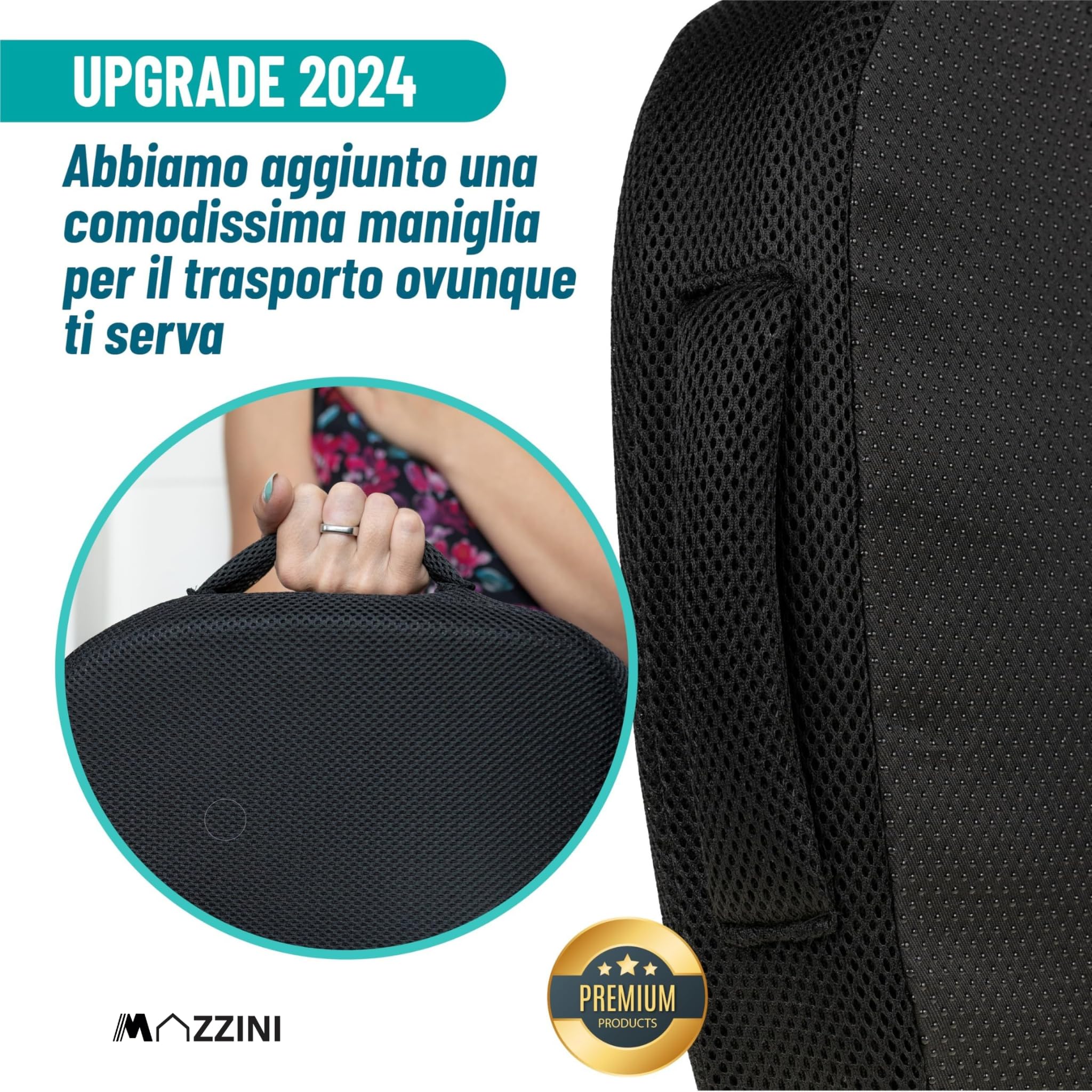 MAZZINI Cuscino Lombare Auto Memory Foam – Supporto Schiena Ergonomico per Sedia Ufficio e Auto | Antiscivolo, Sfoderabile, Ideale per Dolori Lombari, Postura e Antidecubito
