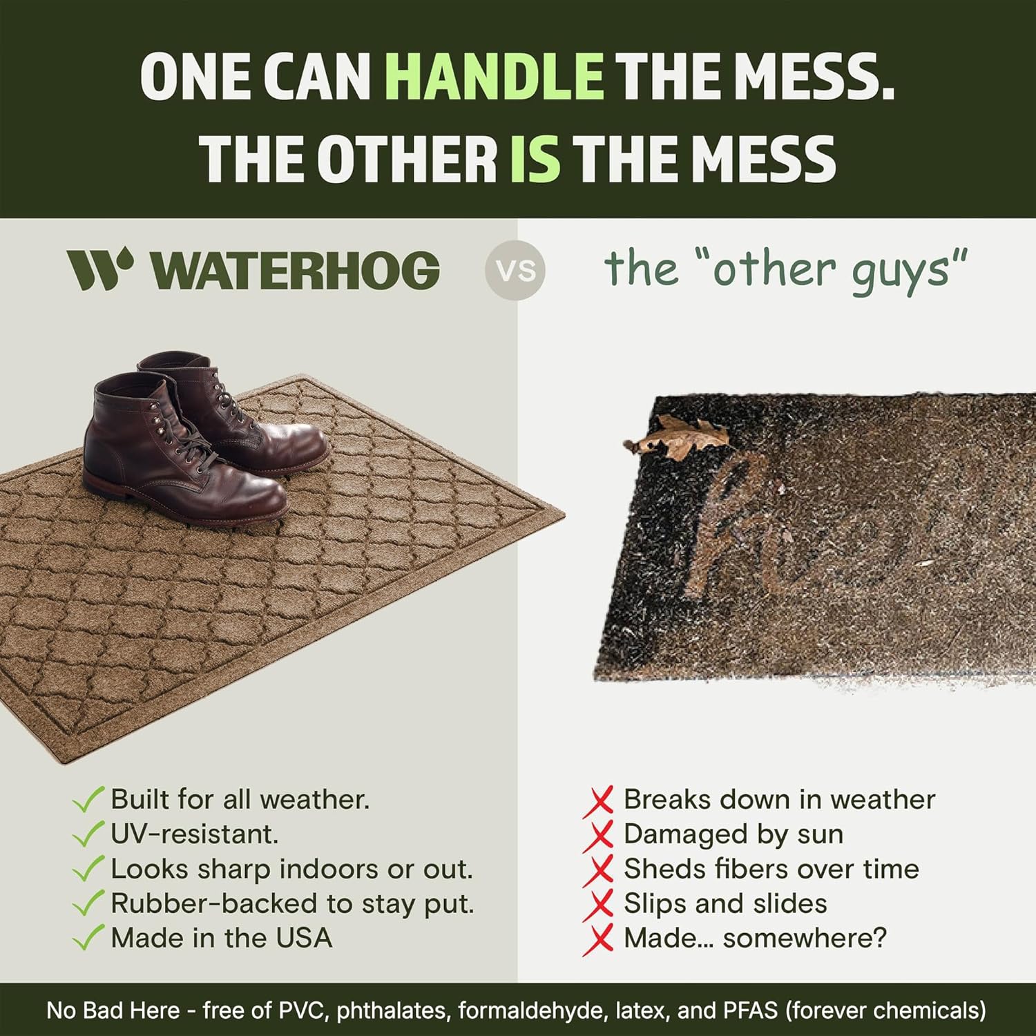 WaterHog Cordova Front Door Mat Indoor Outdoor Entrance, Absorbent All-Weather Doormat with Non-Slip Rubber Backing, Dirt & Moisture Trapper, Low Profile, Easy Clean, Made in USA, 23"x35.5" Camel