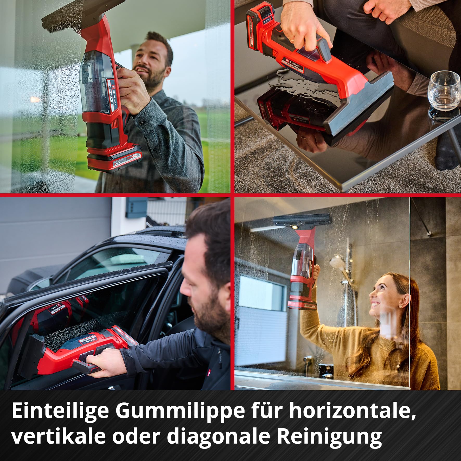 Einhell Akku-Fensterreiniger BRILLIANTO + 4 Ah Akku | PXC | 18 V | 28 cm lange Saugdüse | streifenfreie Reinigung | Sprühflasche mit Mikrofasertuch | 4,0 Ah Akku & Ladegerät