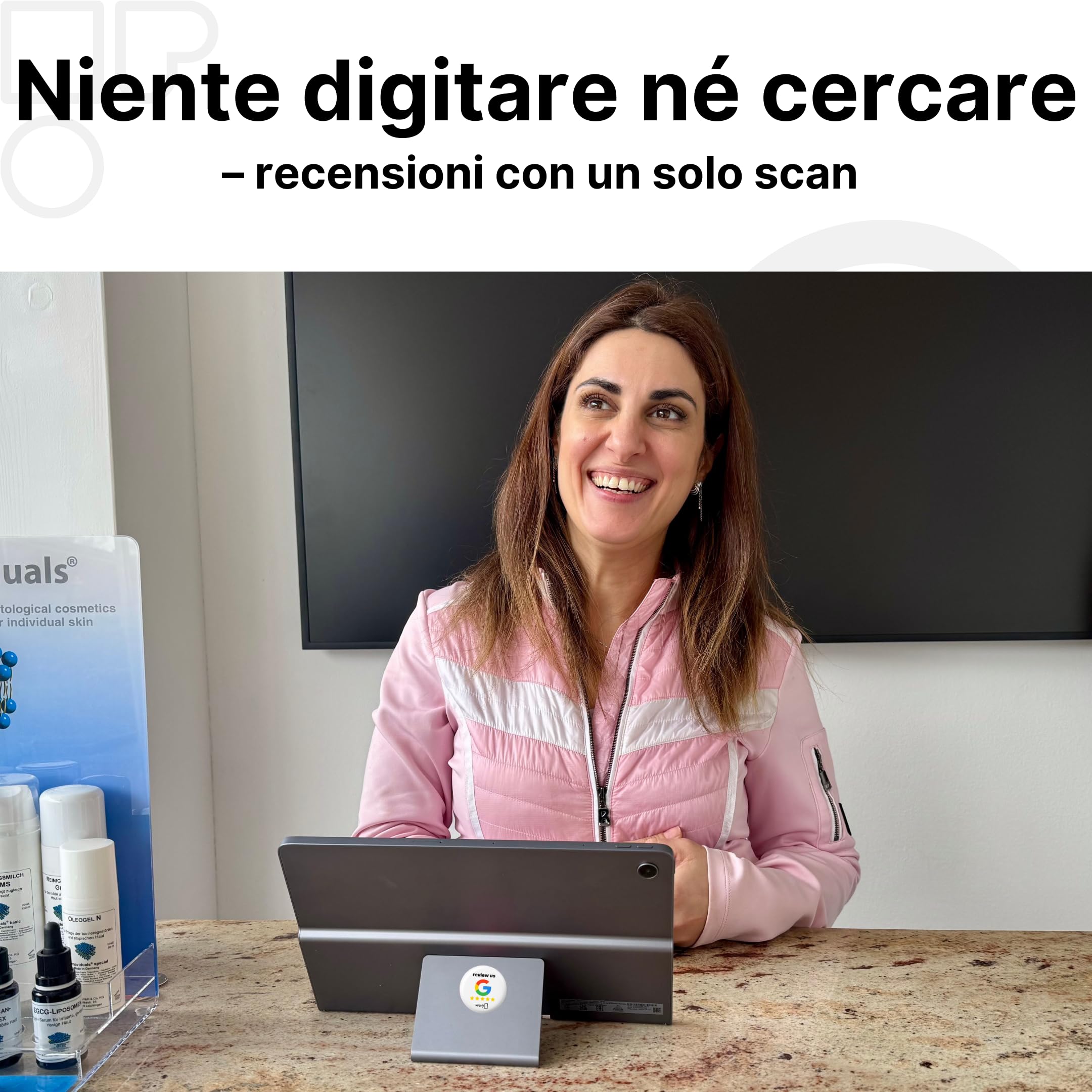 10 adesivi NFC "review us" – tag per Google Reviews – 3 cm, auto-programmabili, forte adesione – riutilizzabili e senza contatto – aumenta le valutazioni in più posizioni