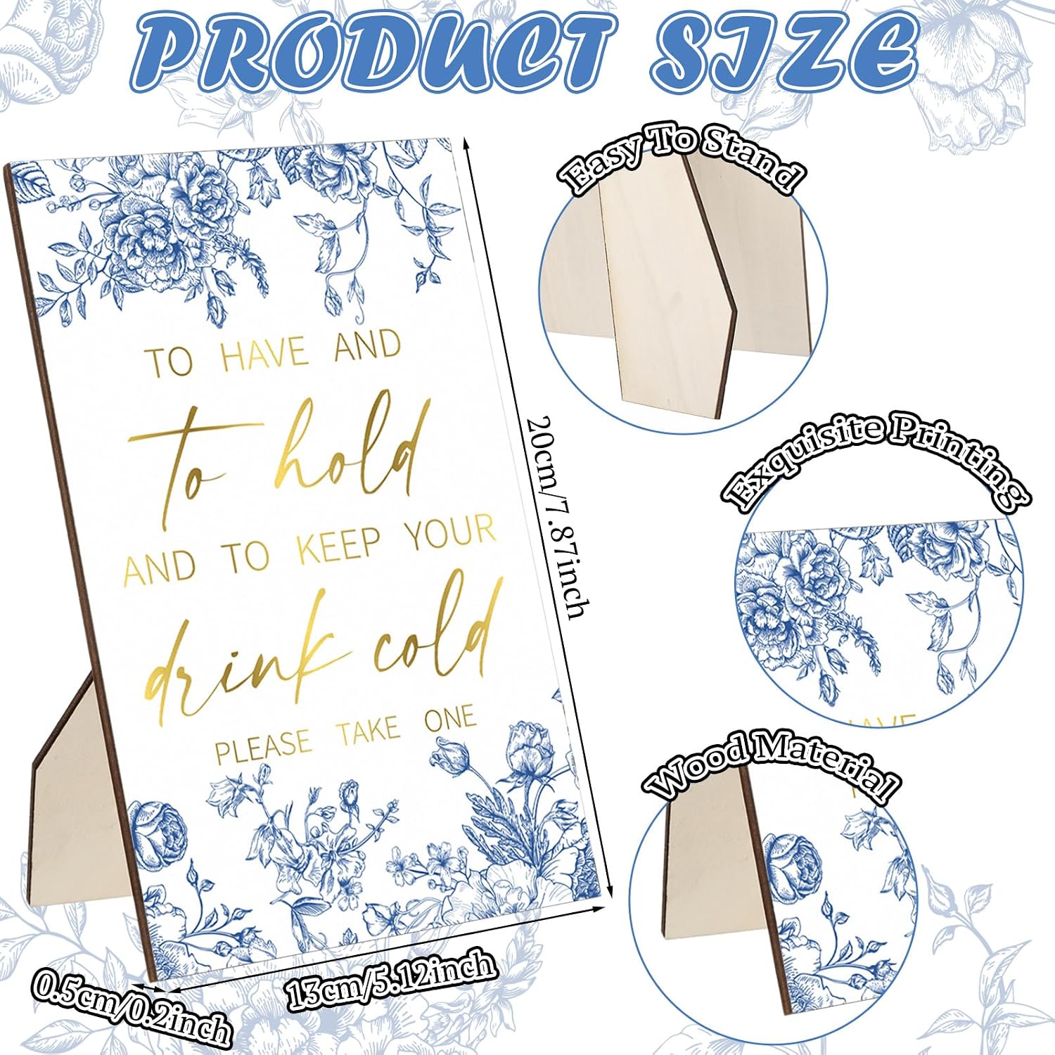 Yuntau 51 Pcs Blue Floral Wedding Can Cooler for Guests Laughter Cheers to Love and I'll Drink Can Cooler, 1 Wooden Wedding Table Sign Bridal Shower Favor