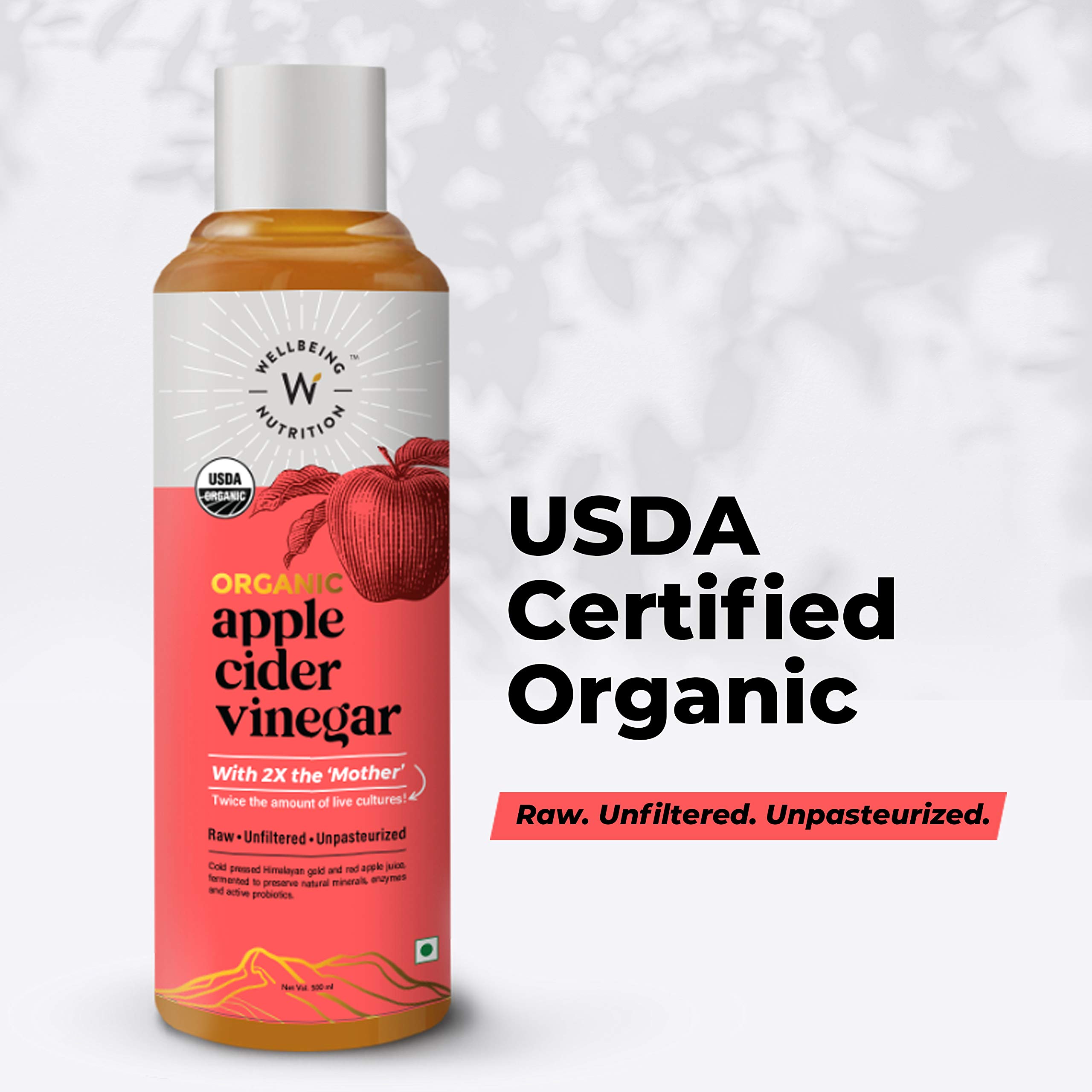 Wellbeing Nutrition Organic Himalayan Apple Cider Vinegar (ACV) with Mother of Vinegar | 2X Strands of Probiotic and Enzymes | Raw, Unfiltered, Unpasteurized | 500ml - Image 5 thumbnail